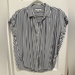 Madewell Central Shirt Blue and White Stripe Size Medium Cap Sleeve Oversized